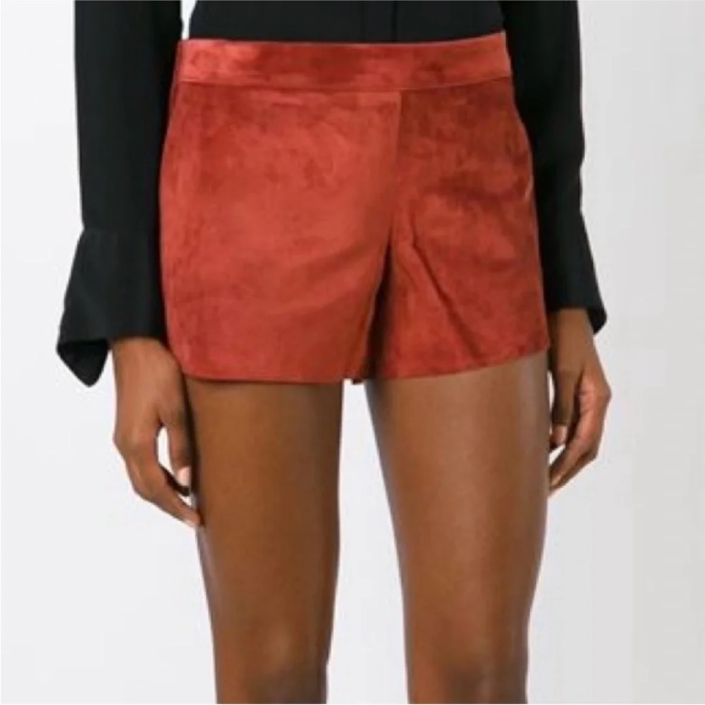Tory Burch Brick‎ Color Lined Hidden Side Zipper Cattle Leather Shorts Size 4